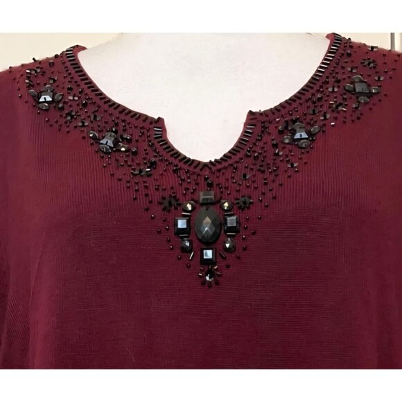 Metro 7 Womens Burgundy Sweater Top Size 18 / 20 Beaded Neckline Plus - Picture 1 of 9